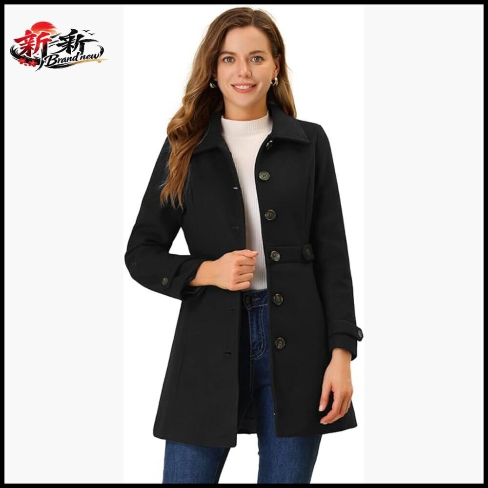 Polyester Pea Coat with Pockets, Fully Lined Overcoat for Winter